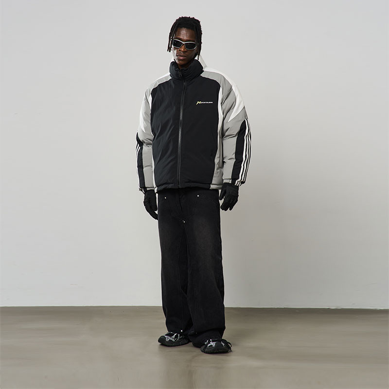 harshandcruel拼接撞色立领棉服