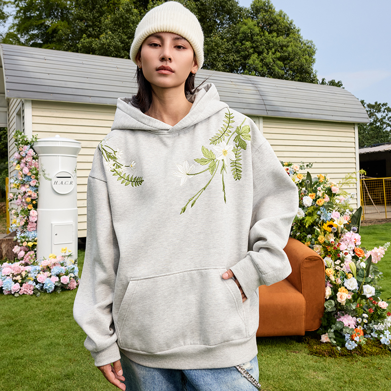 HACR刺绣植物系连帽卫衣