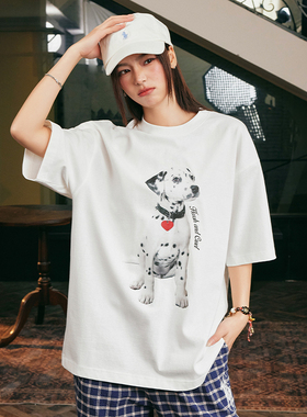 HACR丨harshandcruel韩系慵懒度假风宽松斑点狗印花圆领短袖T恤