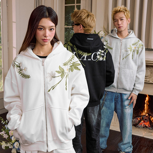 花卉绿花环过肩绕领刺绣连帽开衫 cruel新中式 抓绒卫衣 and harsh