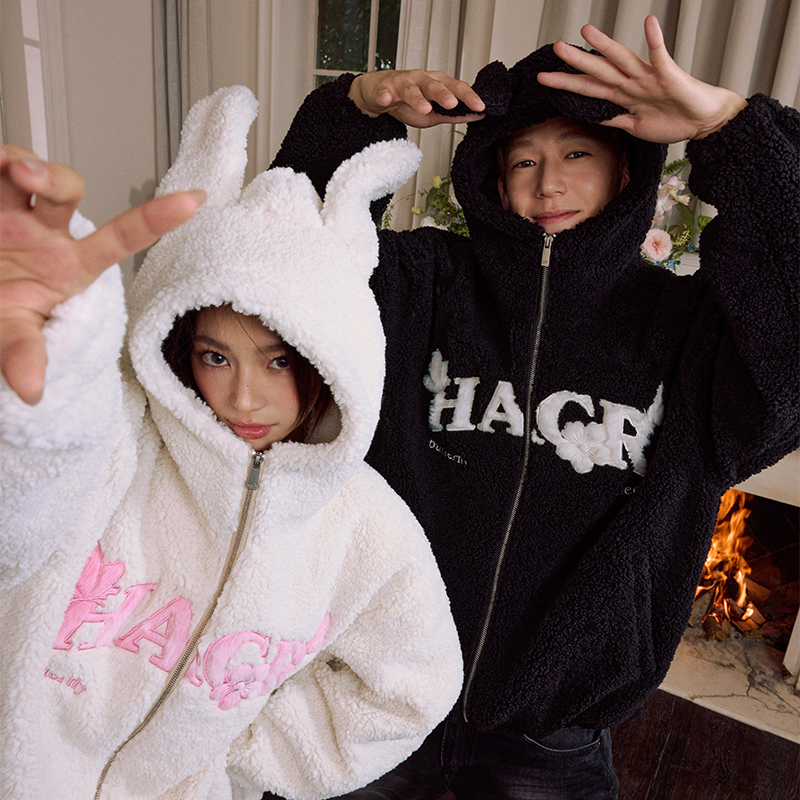 harshandcruel羊羔绒连帽外套