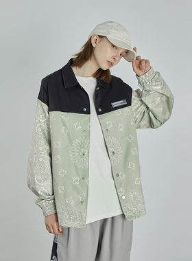 harsh and cruel  美式腰果花拼接翻领全幅印花教练夹克宽松外套