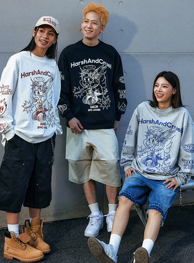 TF家族-余宇涵yh HACR手绘涂鸦宽松情侣韩版慵懒天使精灵长袖T恤