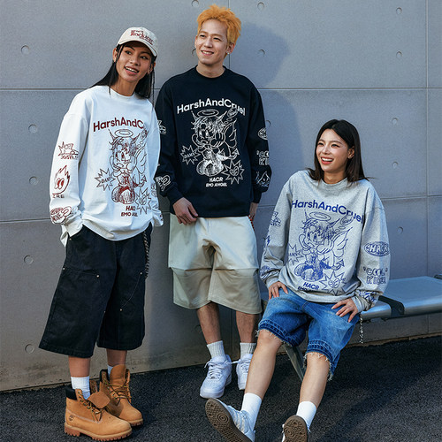 HACR街头涂鸦长袖T恤圆领情侣