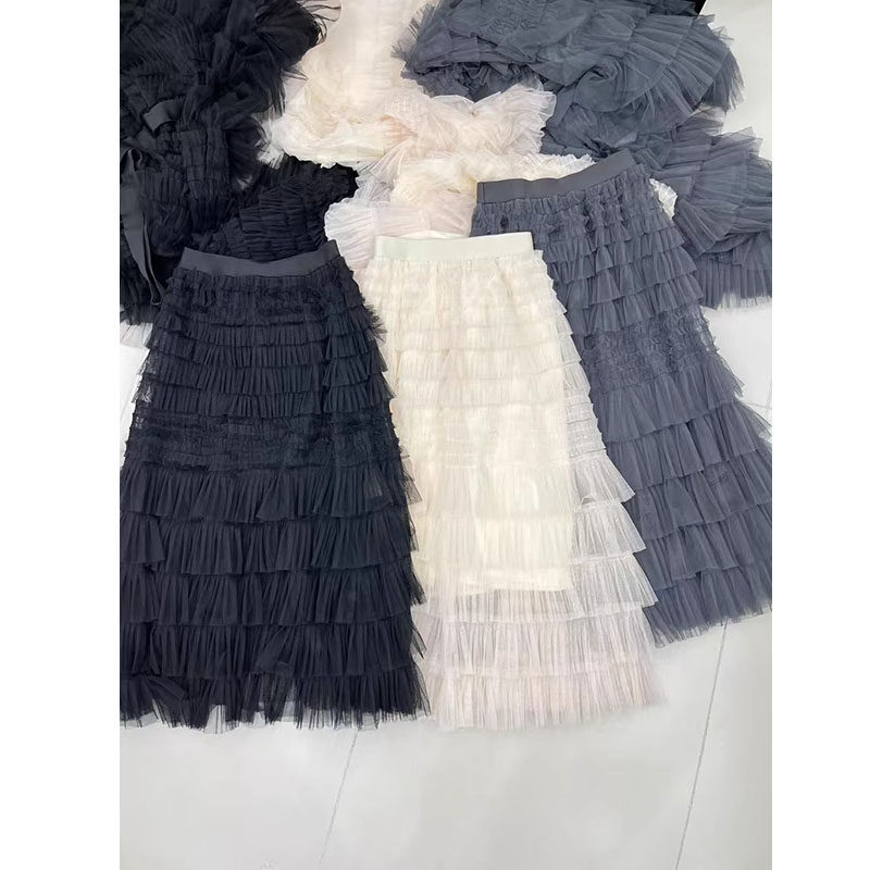 欧洲站2026春秋新款时尚松紧腰甜美显瘦半身裙纱裙层次感蛋糕裙女