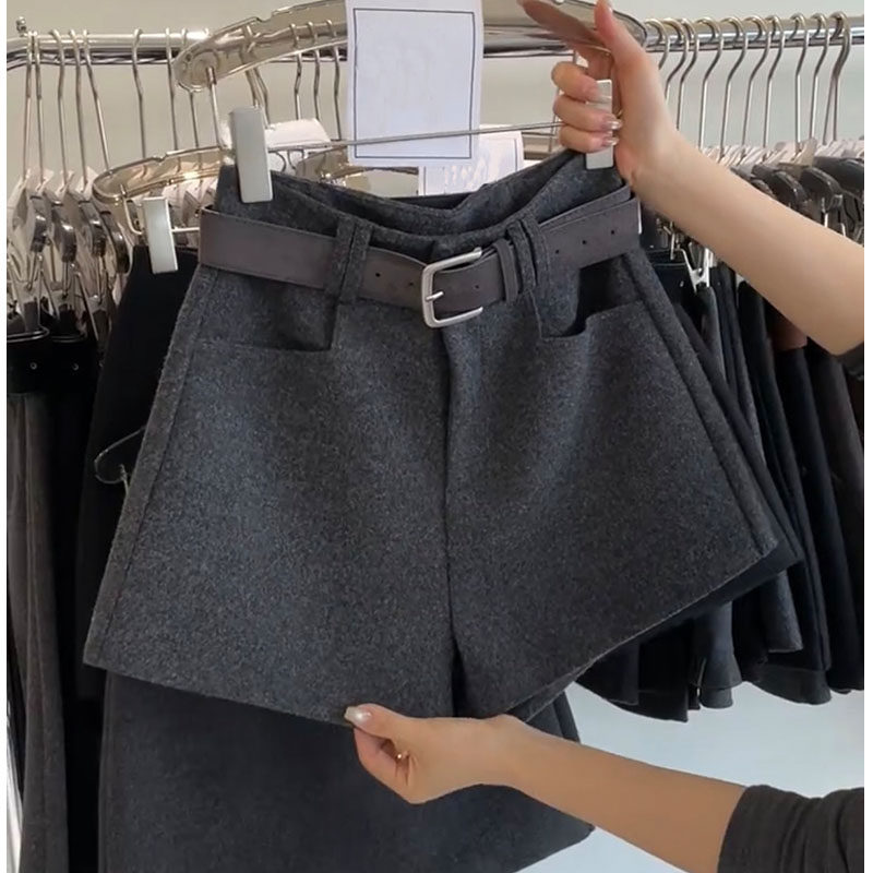 灰色毛呢短裤女2025秋冬新款外穿高腰显瘦a字阔腿裤休闲配靴裤子,女装/女士精品,休闲裤,淘宝优惠券,粉丝福利购,淘宝优惠卷
