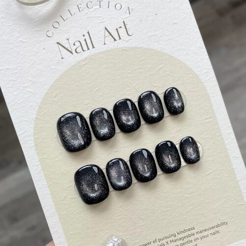 Black Galaxy Cat Eye Press On Nails