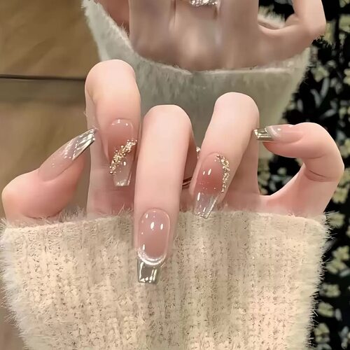 Silver Mirror French Press On Nails