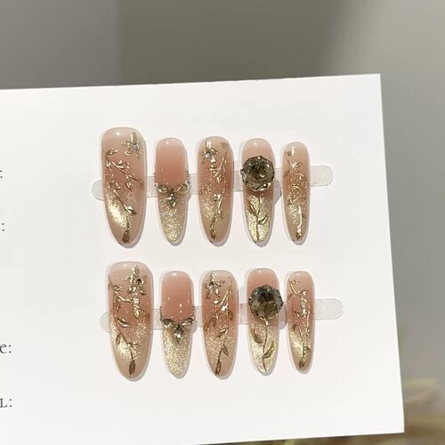 Milky Rose Gold Fingernail Press On Nails