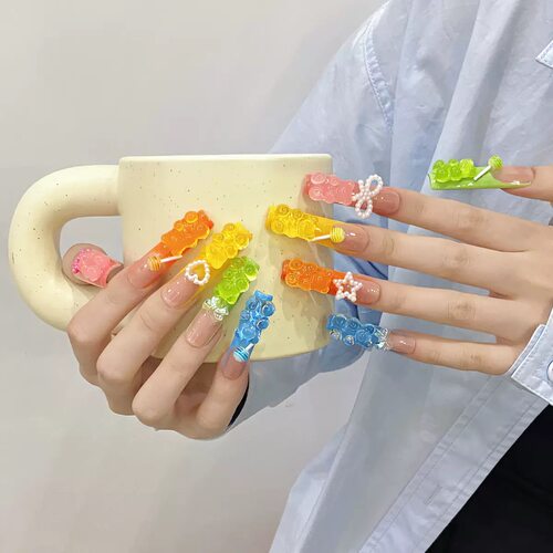 3D Gummy Bear Rainbow Square Press On Nails