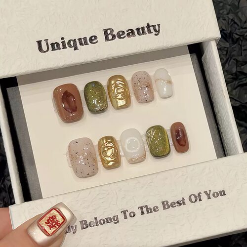 Mixed Color Gold Rose Press On Nails