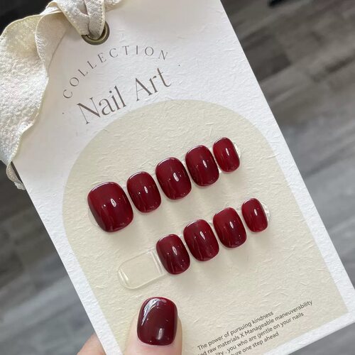 Solid Burgundy Short Square Handmade Press On Nails