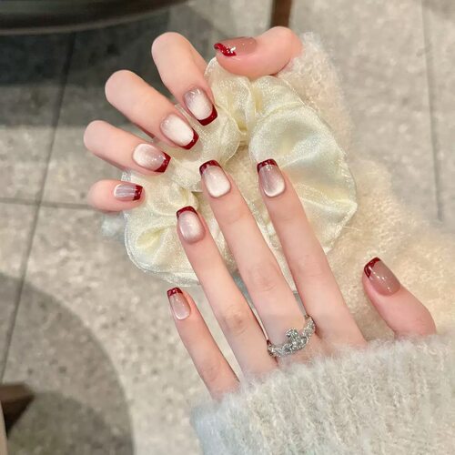 Red French Cat Eye Square Press On Nails