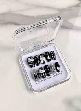 Black Hello Kitty Bow Rhinestone Handmade Press On Nails