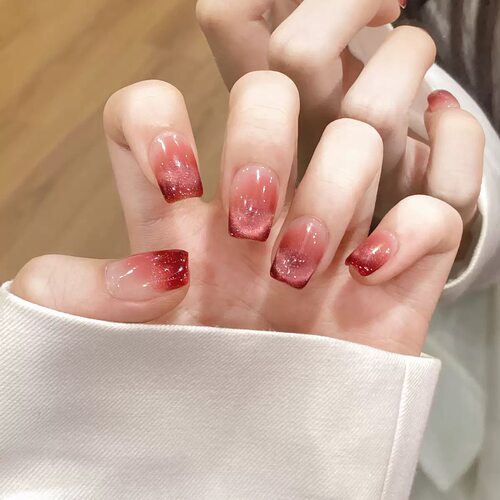 Cherry Red Glitter Ombre Press On Nails