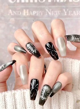 Black‑Gray Cat‑Eye Firework Handmade Press On Nails