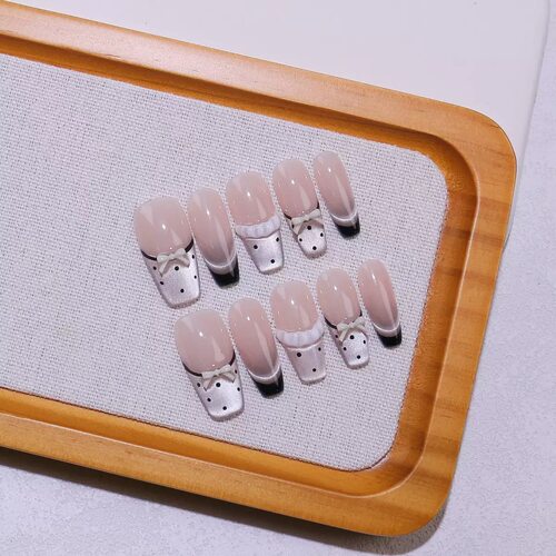 Polka Dot Bow French Coffin Press On Nails