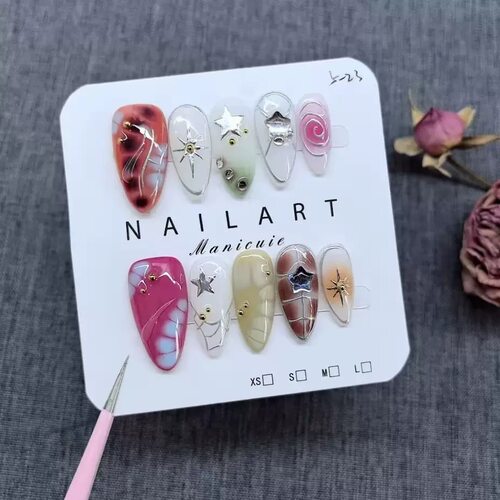 Star Metal Line Almond Gradient Press On Nails