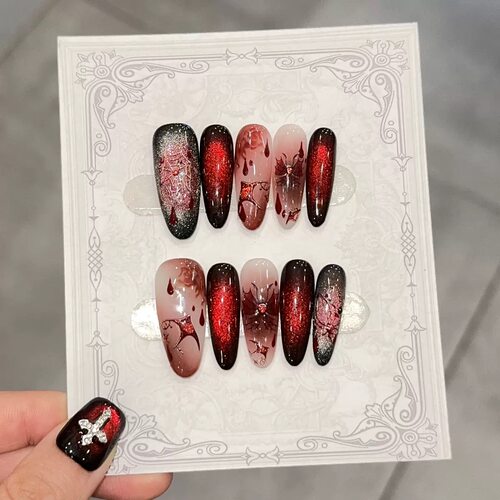 Pink Cat Eye 3D Candy Short Square Press On Nails