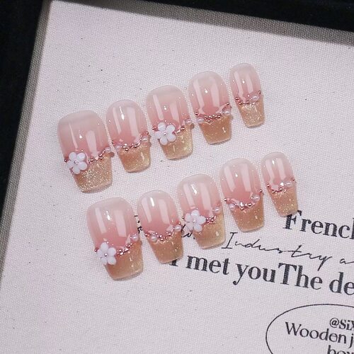 Rose Gold Cat Eye French Handmade Press On Nails