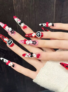 Poker Themed Red Black Press On Nails