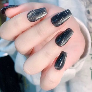 Black Gradient Cat Eye Glitter False Coffin Nail Tips