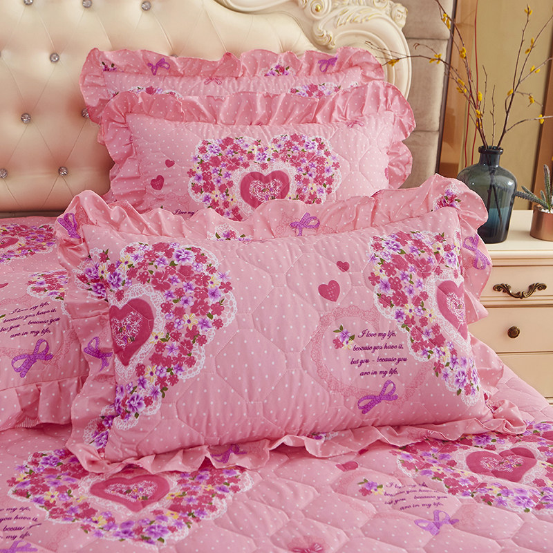 夹棉花边枕套一对装婚庆加厚斜纹磨毛厚布料拉链式加棉枕头套子