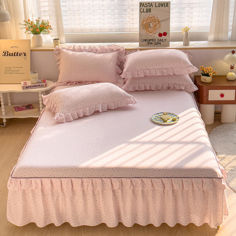 双人床裙款单件床罩席梦思防滑保护套双人床单双边床裙三件套床品