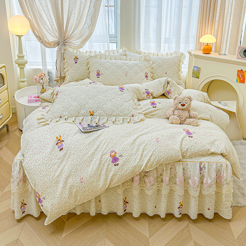 热销夹棉床裙四件套加棉床罩三件套席梦思防滑保暖床单件加厚床笠