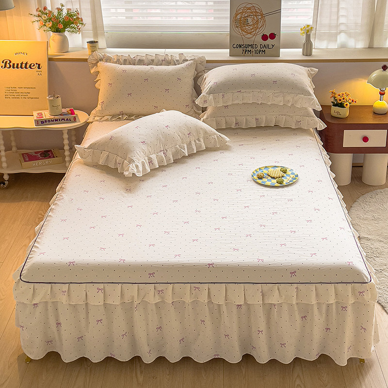 床裙款单件床罩席梦思防滑保护套双人床单双边床裙三件套床上用品