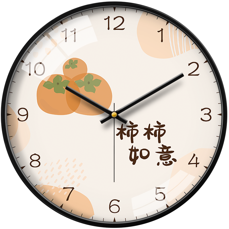 柿柿如意钟表挂钟客厅家用简约现代卧室静音时钟挂墙装饰创意挂表