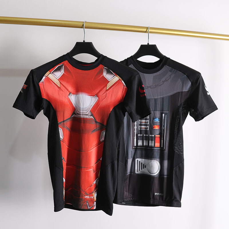 漫威漫画短袖弹力速干跑步紧身衣
