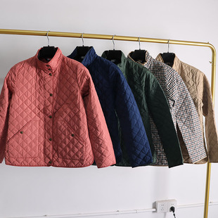 P棉菱格纹立领棉衣女保暖棉服 收腰显瘦设计感k73 秋冬轻量薄款