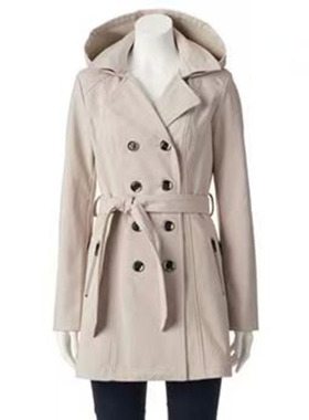 英伦风双排扣软壳衣女 中长款加绒保暖收腰显瘦连帽外套春秋d33