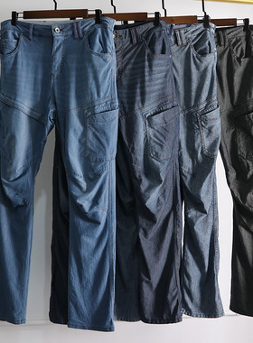 日单工装多口袋牛仔裤男 机能薄款弹力修身吸汗透气工作长裤f81