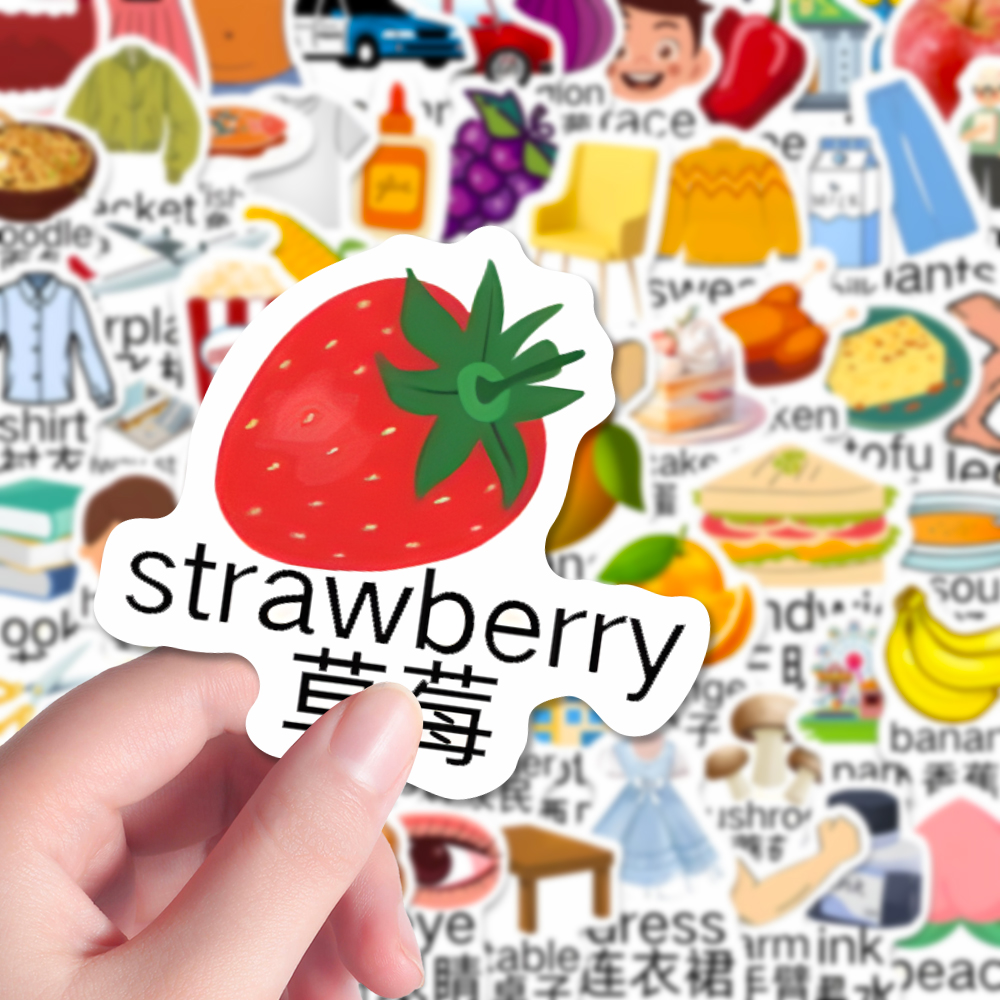 260张小学专用英语贴纸儿童常用简单单词启蒙笔记本手账贴画防水