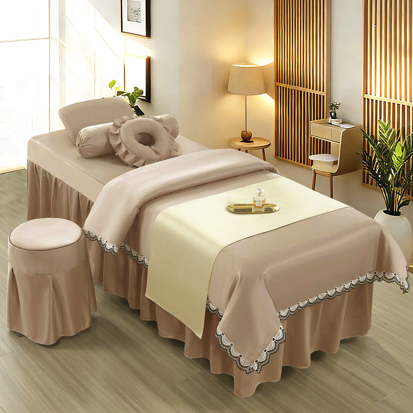 美容床罩四件套天丝高档按摩床罩欧式奢华纯色简约