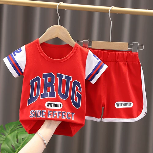 Летняя одежда, детский летний тонкий комплект, коллекция 2021, детская одежда, в западном стиле, короткий рукав, в корейском стиле