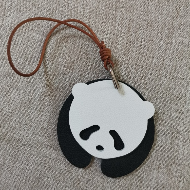 真皮包包挂件大熊猫头层牛皮小挂饰纯手工制作钥匙挂卡通动物