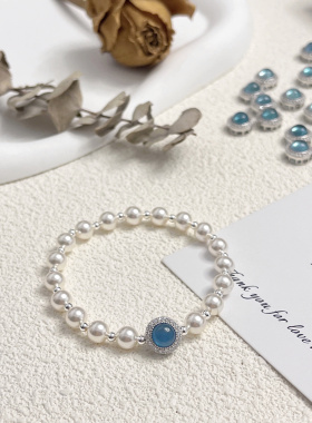 S925银海蓝宝间隔珍珠轻奢手链