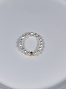 Pinshi/ 弹力绳进口奥地利施家珍珠小金珠戒指百搭轻奢小众设计款