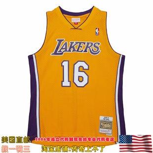 美国代购 湖人 mitchell ness 10赛季Swingman 球迷版球衣 加索尔