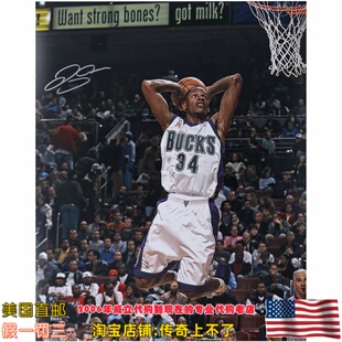 美国代购 雄鹿队 雷阿伦 亲笔签名 亲签海报照片 Fanatics认证