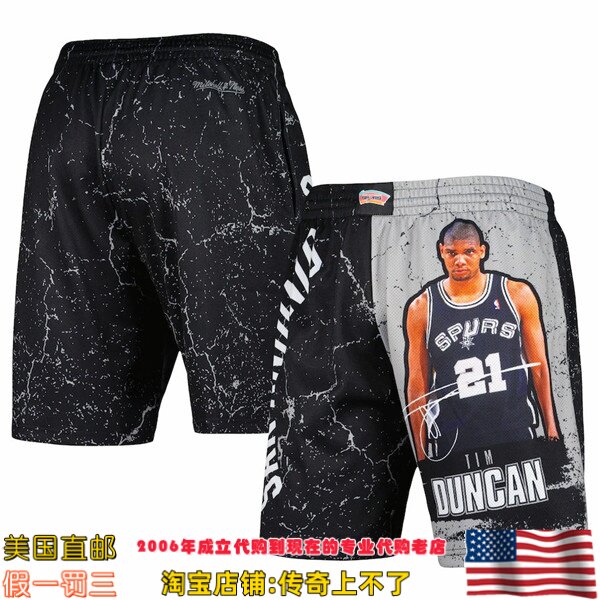 美国代购 马刺队 mitchellness Classics Player邓肯联名运动球裤