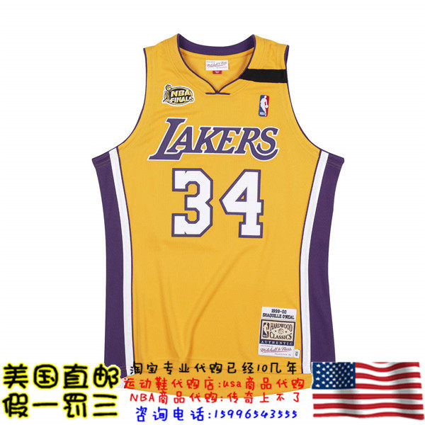 美国代购 湖人mitchellness authentic球员版00总决赛球衣 奥尼尔