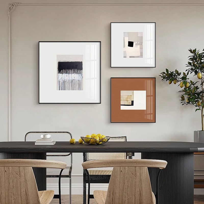 餐厅装饰画现代简约黑白抽象壁画正方形组合饭厅挂画大气玄关画图片