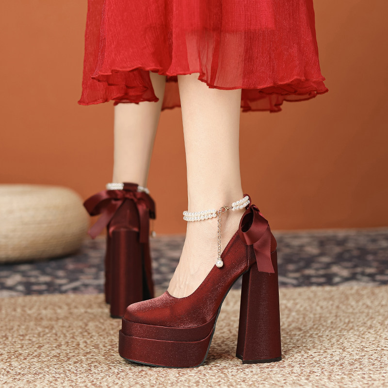 15CM小个子超高跟鞋女粗跟