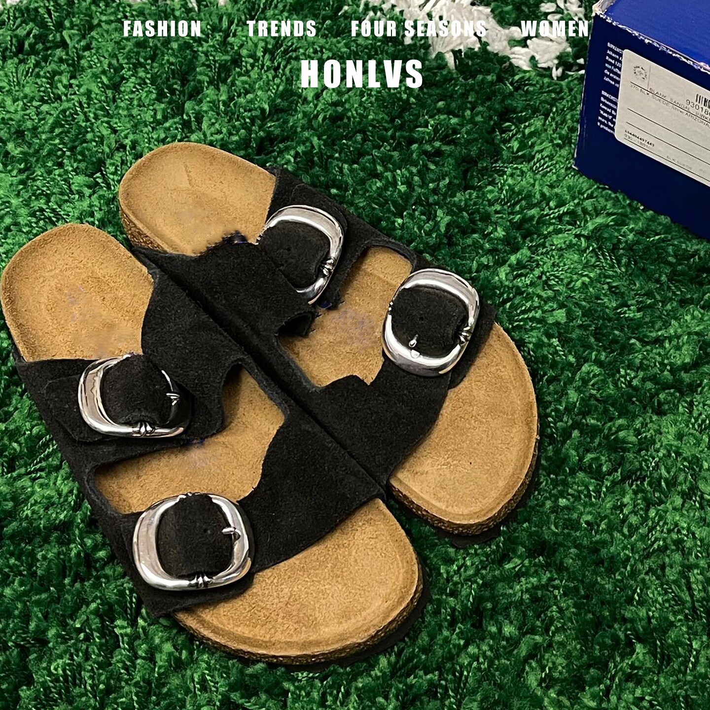 黑色皮带扣勃肯拖鞋女夏季外穿复古高级感真皮旅游不累脚凉鞋厚底