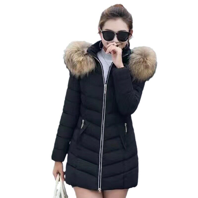 women clothes冬季韩版新款棉衣女中长款修身棉服大毛领羽绒棉袄