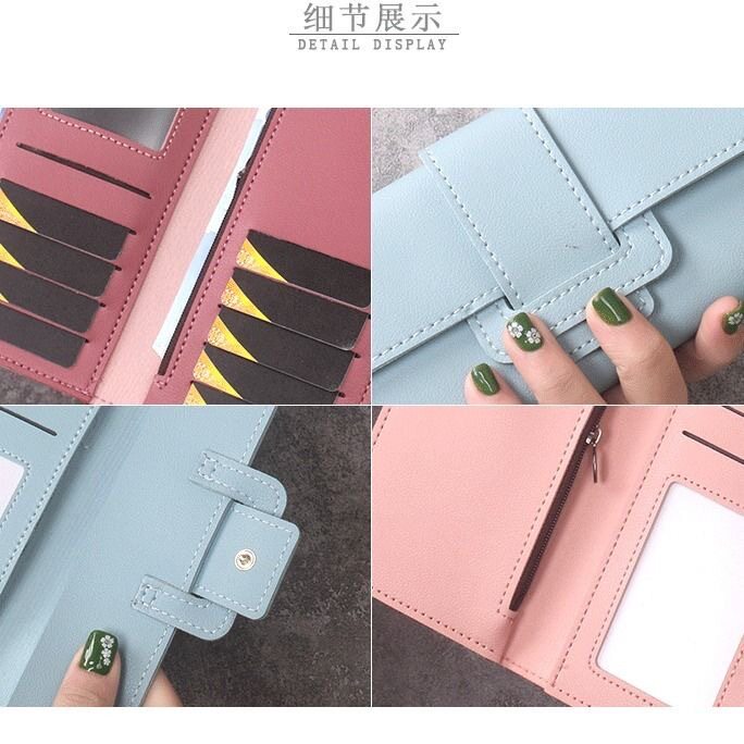 新款女士长款钱包三折手拿包多功能PU皮包韩版简约时尚皮夹